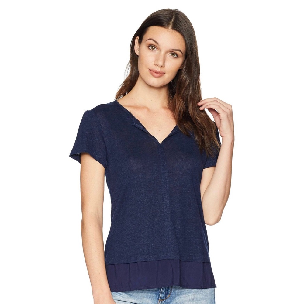NWOT Sanctuary Blue Short Sleeve V-Neck Linen Top